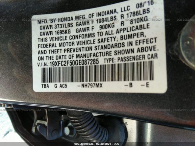 Photo 8 VIN: 19XFC2F50GE087285 - HONDA CIVIC SEDAN 