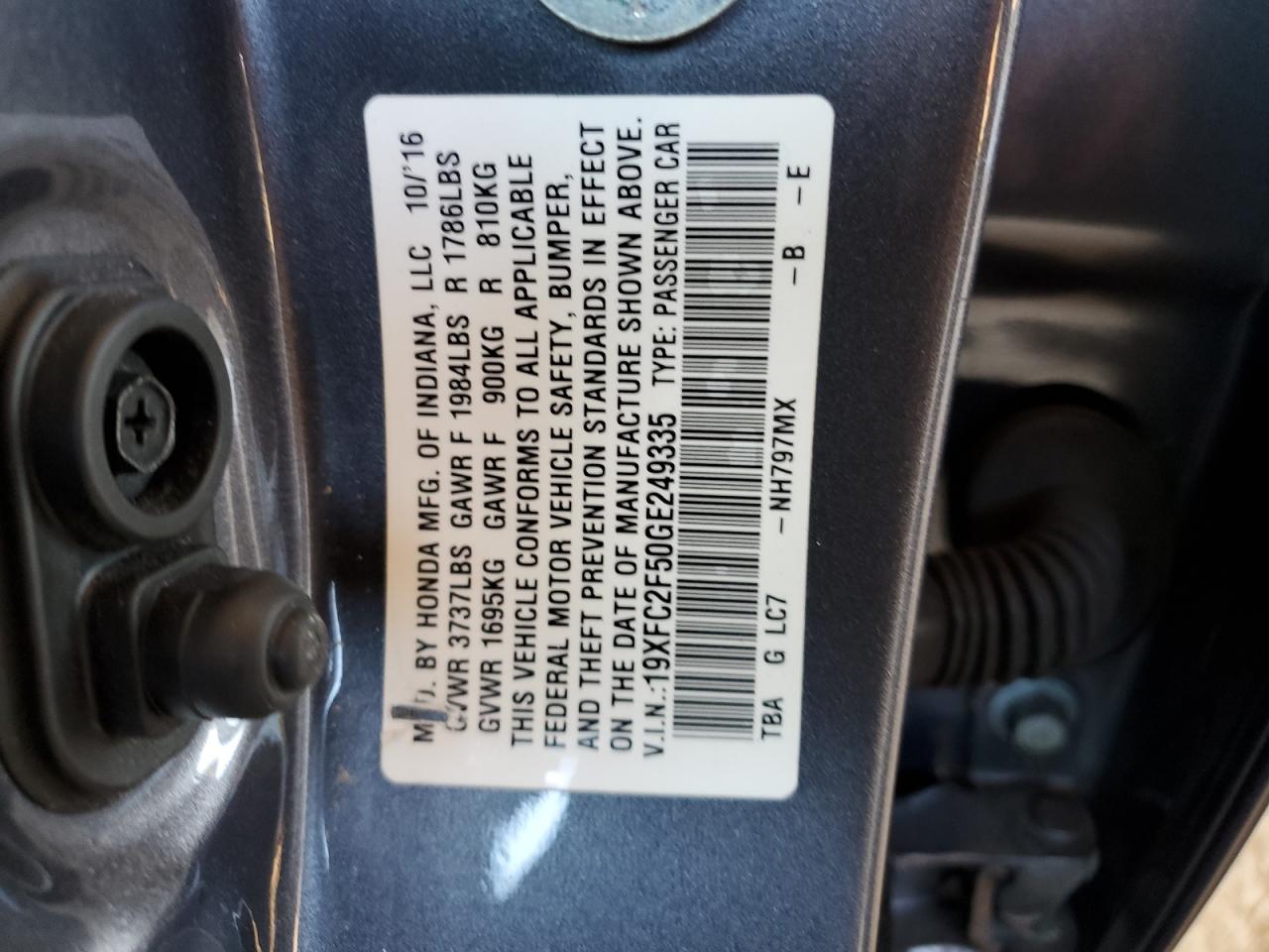 Photo 11 VIN: 19XFC2F50GE249335 - HONDA CIVIC 