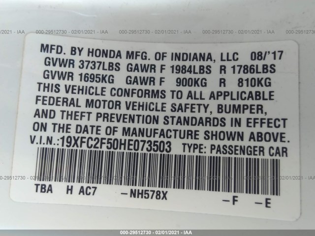 Photo 8 VIN: 19XFC2F50HE073503 - HONDA CIVIC SEDAN 