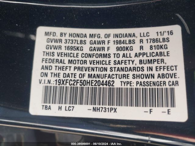 Photo 8 VIN: 19XFC2F50HE204462 - HONDA CIVIC 