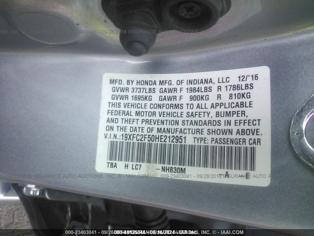 Photo 8 VIN: 19XFC2F50HE212951 - HONDA CIVIC 