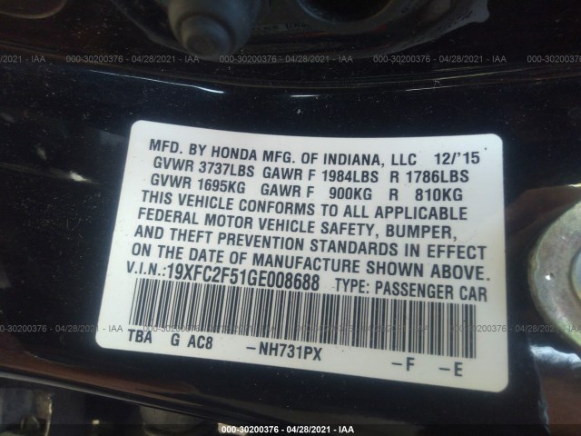 Photo 8 VIN: 19XFC2F51GE008688 - HONDA CIVIC SEDAN 