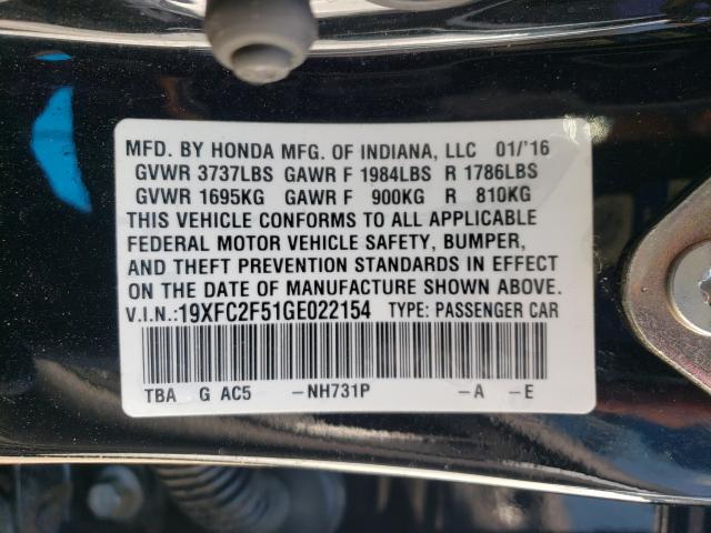 Photo 9 VIN: 19XFC2F51GE022154 - HONDA CIVIC LX 