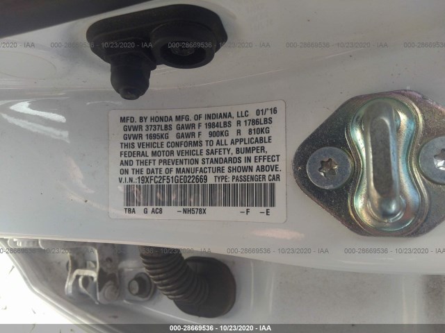 Photo 8 VIN: 19XFC2F51GE022669 - HONDA CIVIC SEDAN 