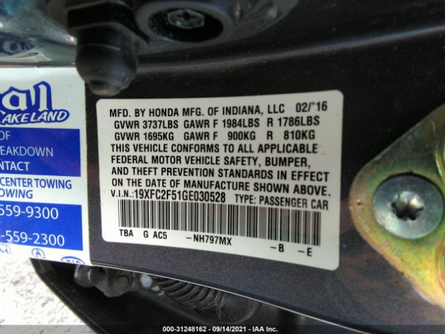 Photo 8 VIN: 19XFC2F51GE030528 - HONDA CIVIC SEDAN 