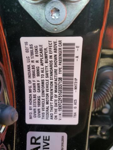 Photo 12 VIN: 19XFC2F51GE037138 - HONDA CIVIC LX 