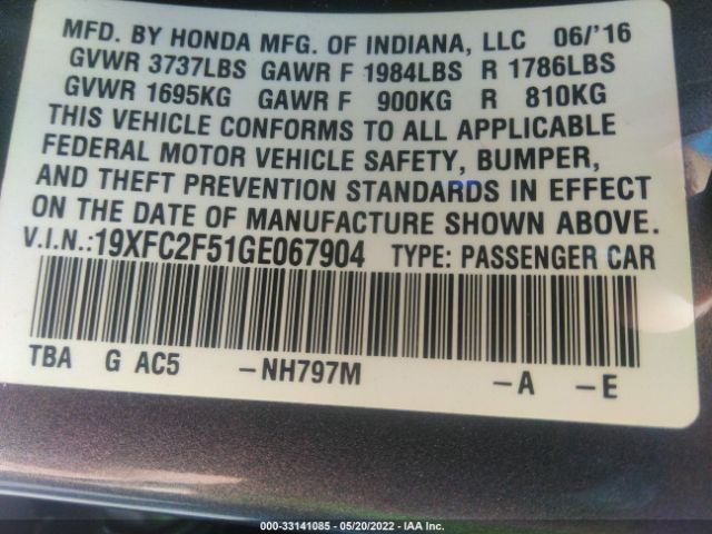 Photo 8 VIN: 19XFC2F51GE067904 - HONDA CIVIC SEDAN 