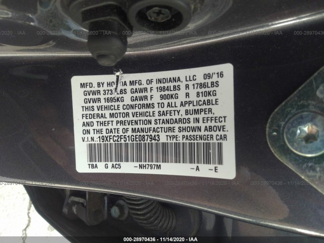 Photo 8 VIN: 19XFC2F51GE087943 - HONDA CIVIC SEDAN 