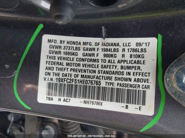 Photo 8 VIN: 19XFC2F51HE076765 - HONDA CIVIC 