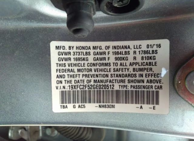 Photo 8 VIN: 19XFC2F52GE020512 - HONDA CIVIC SEDAN 