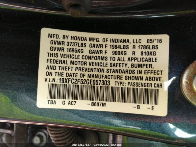 Photo 8 VIN: 19XFC2F52GE057303 - HONDA CIVIC SEDAN 