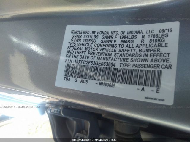 Photo 8 VIN: 19XFC2F52GE063604 - HONDA CIVIC SEDAN 