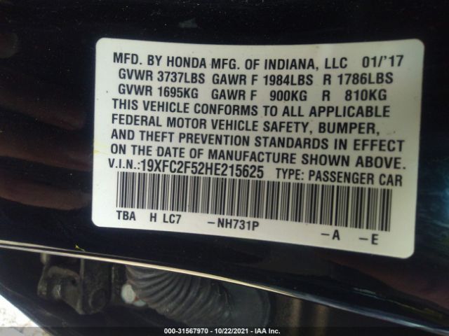 Photo 8 VIN: 19XFC2F52HE215625 - HONDA CIVIC SEDAN 