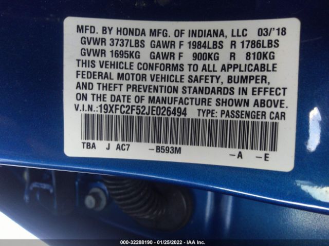 Photo 8 VIN: 19XFC2F52JE026494 - HONDA CIVIC SEDAN 