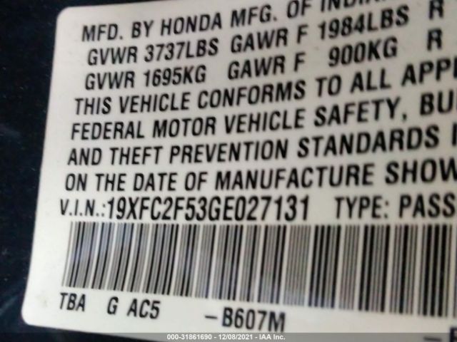 Photo 8 VIN: 19XFC2F53GE027131 - HONDA CIVIC SEDAN 