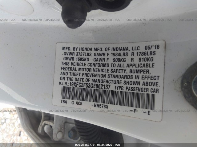 Photo 8 VIN: 19XFC2F53GE062137 - HONDA CIVIC SEDAN 