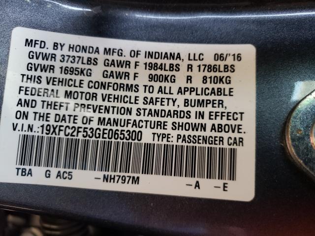 Photo 9 VIN: 19XFC2F53GE065300 - HONDA CIVIC LX 