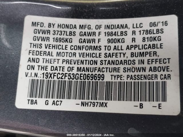 Photo 8 VIN: 19XFC2F53GE069699 - HONDA CIVIC 