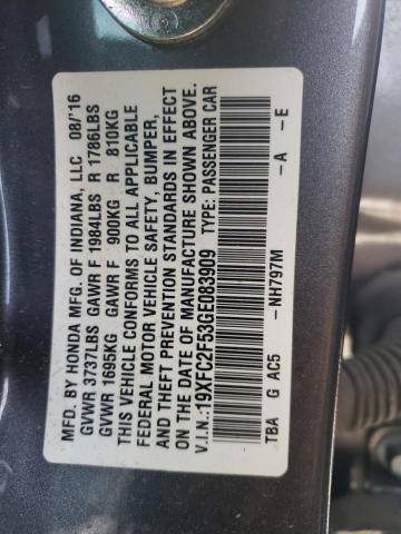 Photo 11 VIN: 19XFC2F53GE083909 - HONDA CIVIC LX 