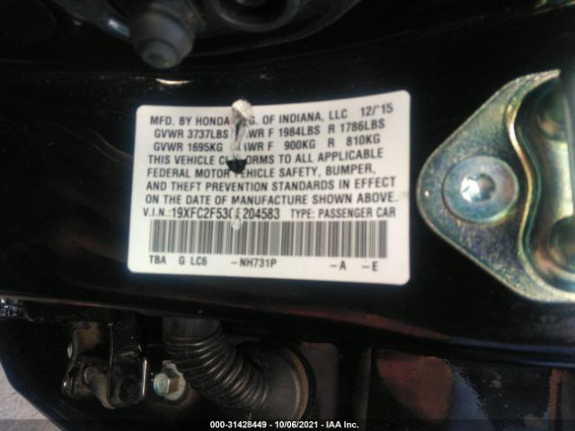 Photo 8 VIN: 19XFC2F53GE204583 - HONDA CIVIC SEDAN 