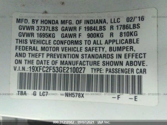 Photo 8 VIN: 19XFC2F53GE210027 - HONDA CIVIC SEDAN 