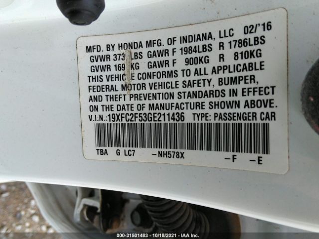 Photo 8 VIN: 19XFC2F53GE211436 - HONDA CIVIC SEDAN 