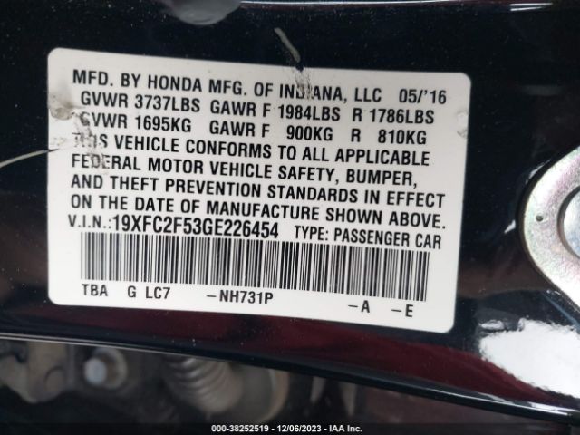 Photo 8 VIN: 19XFC2F53GE226454 - HONDA CIVIC 