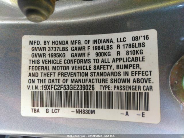 Photo 8 VIN: 19XFC2F53GE239026 - HONDA CIVIC SEDAN 