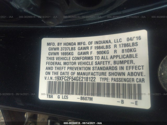 Photo 8 VIN: 19XFC2F54GE218122 - HONDA CIVIC SEDAN 