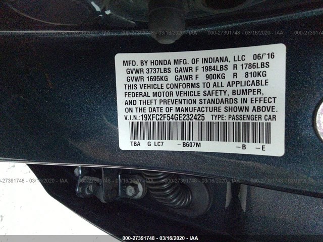 Photo 8 VIN: 19XFC2F54GE232425 - HONDA CIVIC SEDAN 