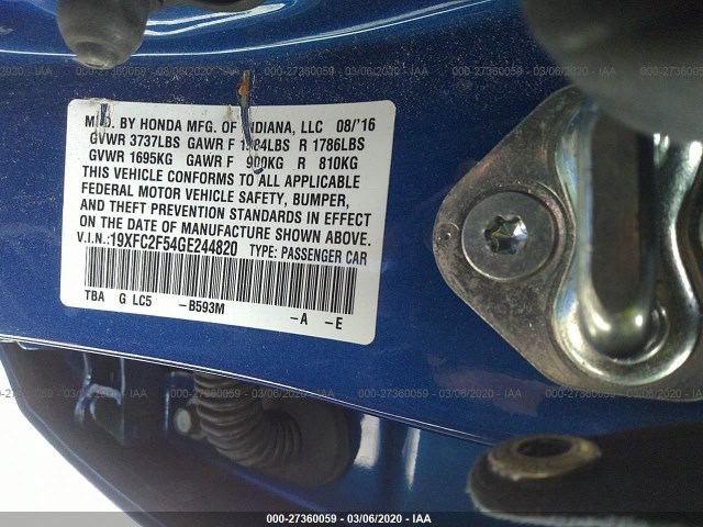 Photo 8 VIN: 19XFC2F54GE244820 - HONDA CIVIC SEDAN 