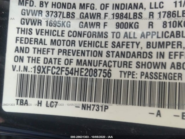 Photo 8 VIN: 19XFC2F54HE208756 - HONDA CIVIC SEDAN 