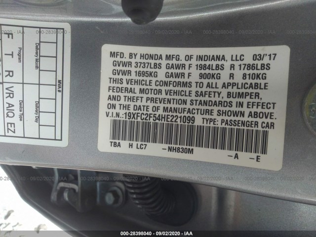 Photo 8 VIN: 19XFC2F54HE221099 - HONDA CIVIC SEDAN 