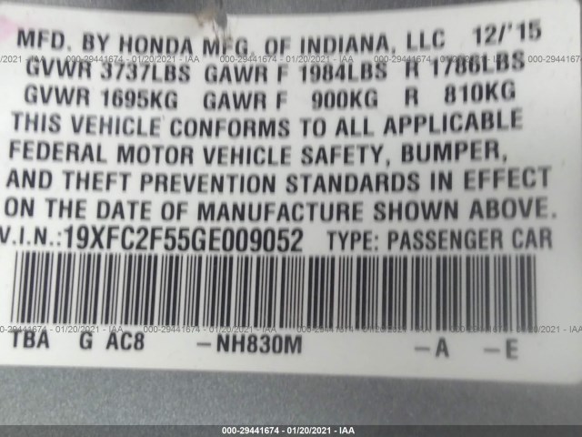 Photo 8 VIN: 19XFC2F55GE009052 - HONDA CIVIC SEDAN 