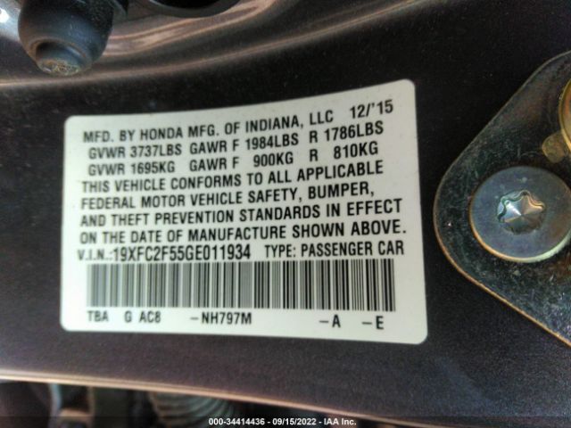 Photo 8 VIN: 19XFC2F55GE011934 - HONDA CIVIC SEDAN 