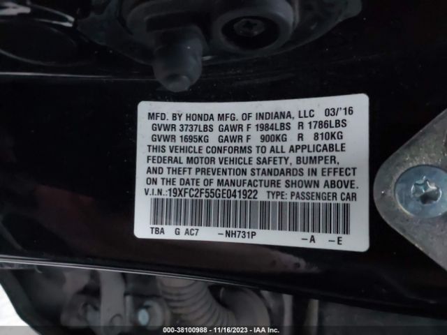 Photo 8 VIN: 19XFC2F55GE041922 - HONDA CIVIC 