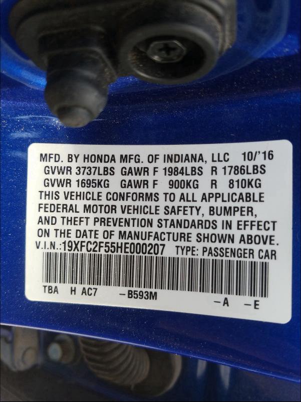 Photo 9 VIN: 19XFC2F55HE000207 - HONDA CIVIC LX 