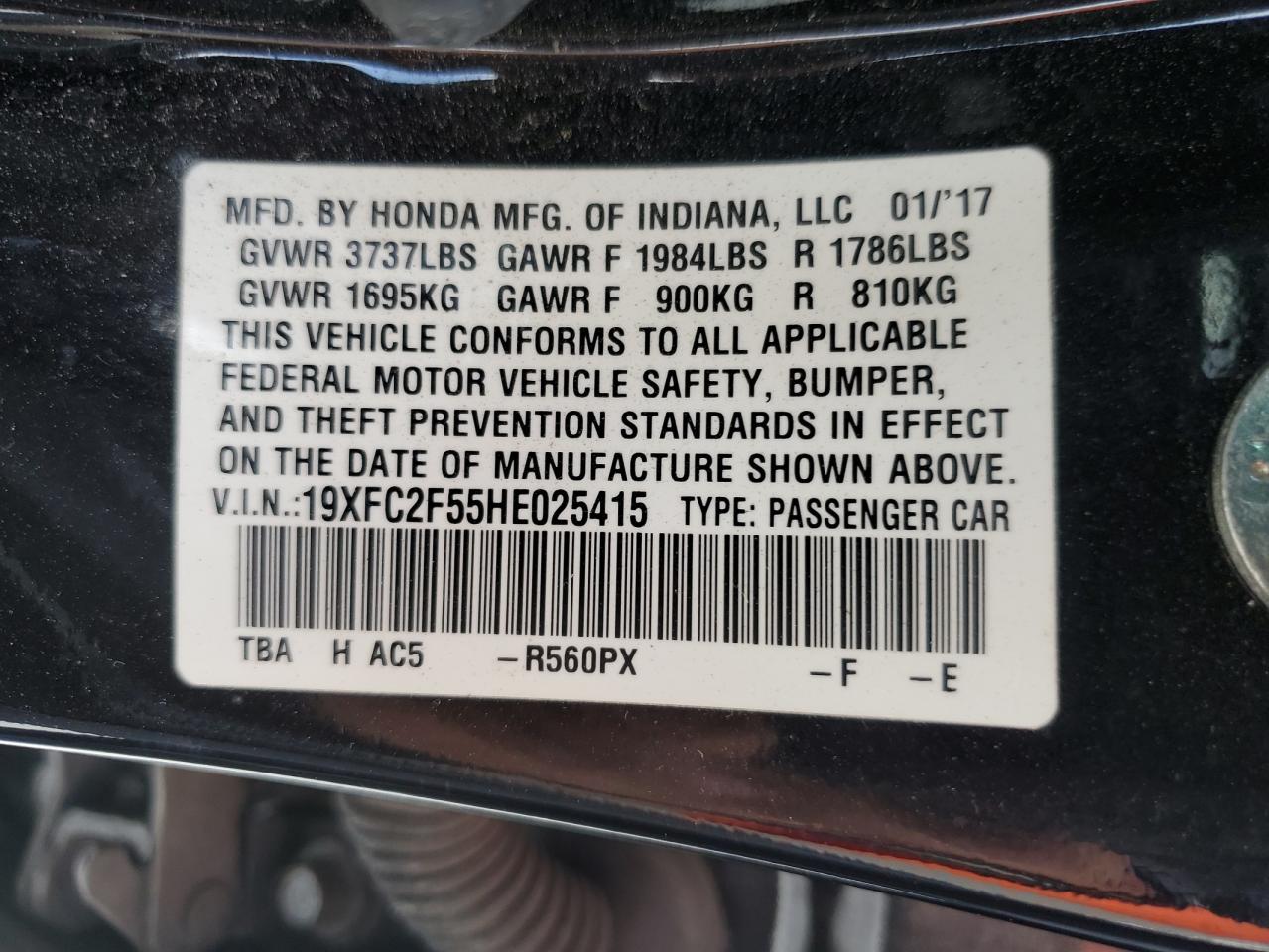 Photo 12 VIN: 19XFC2F55HE025415 - HONDA CIVIC 