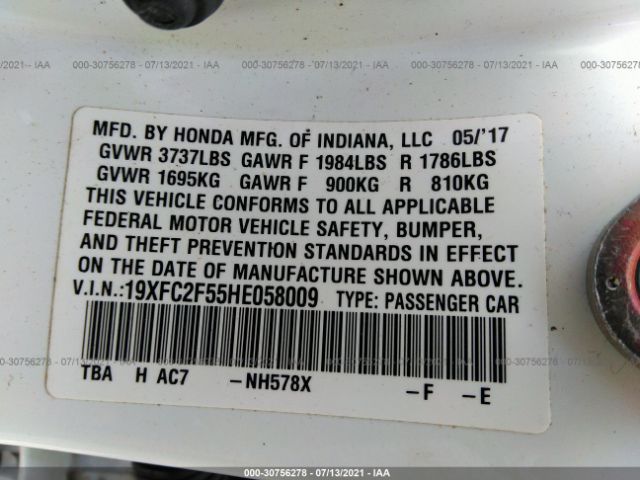 Photo 8 VIN: 19XFC2F55HE058009 - HONDA CIVIC SEDAN 