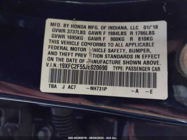 Photo 8 VIN: 19XFC2F55JE020690 - HONDA CIVIC 