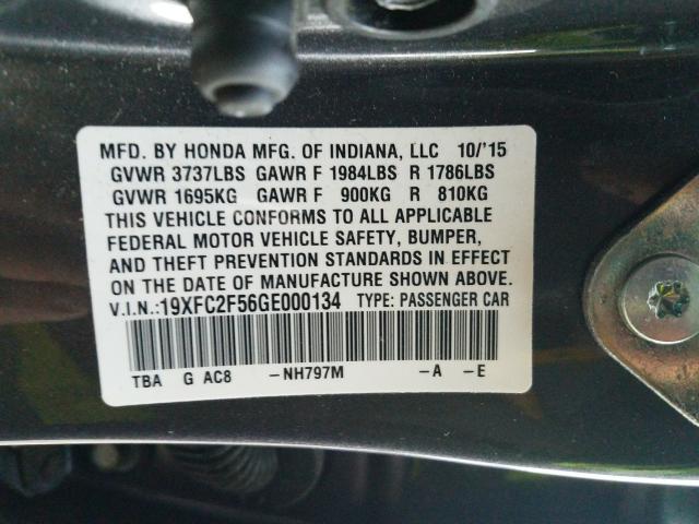 Photo 9 VIN: 19XFC2F56GE000134 - HONDA CIVIC LX 