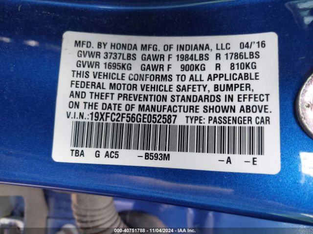 Photo 8 VIN: 19XFC2F56GE052587 - HONDA CIVIC 