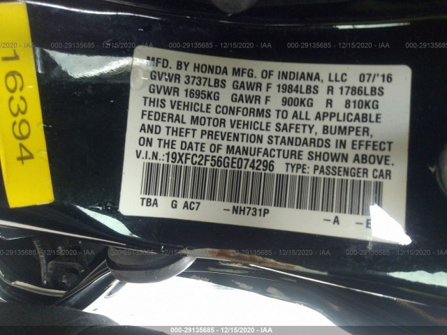 Photo 8 VIN: 19XFC2F56GE074296 - HONDA CIVIC SEDAN 