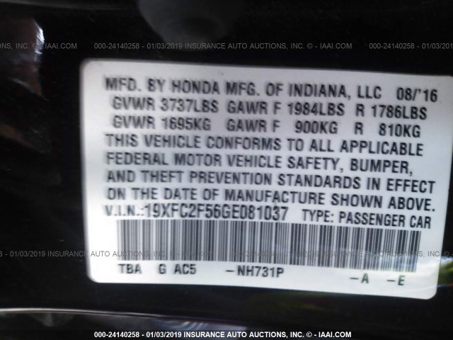 Photo 8 VIN: 19XFC2F56GE081037 - HONDA CIVIC SEDAN 