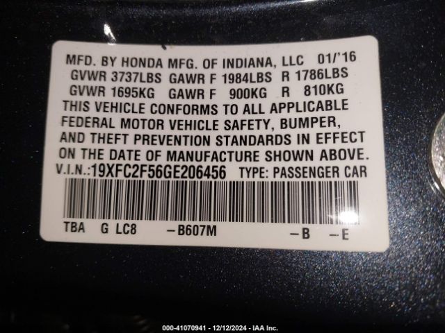 Photo 8 VIN: 19XFC2F56GE206456 - HONDA CIVIC 