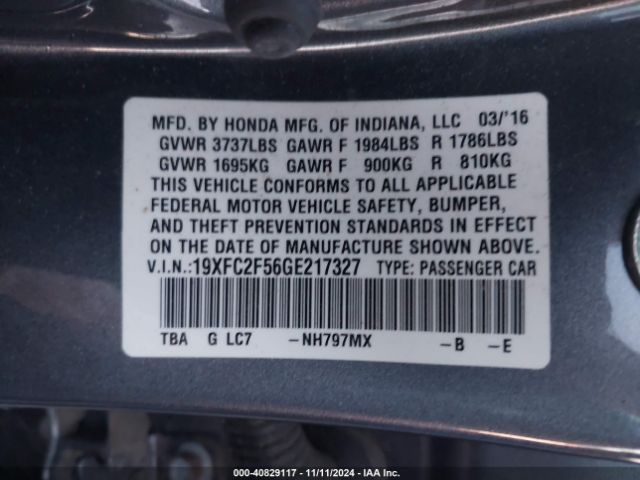 Photo 8 VIN: 19XFC2F56GE217327 - HONDA CIVIC 