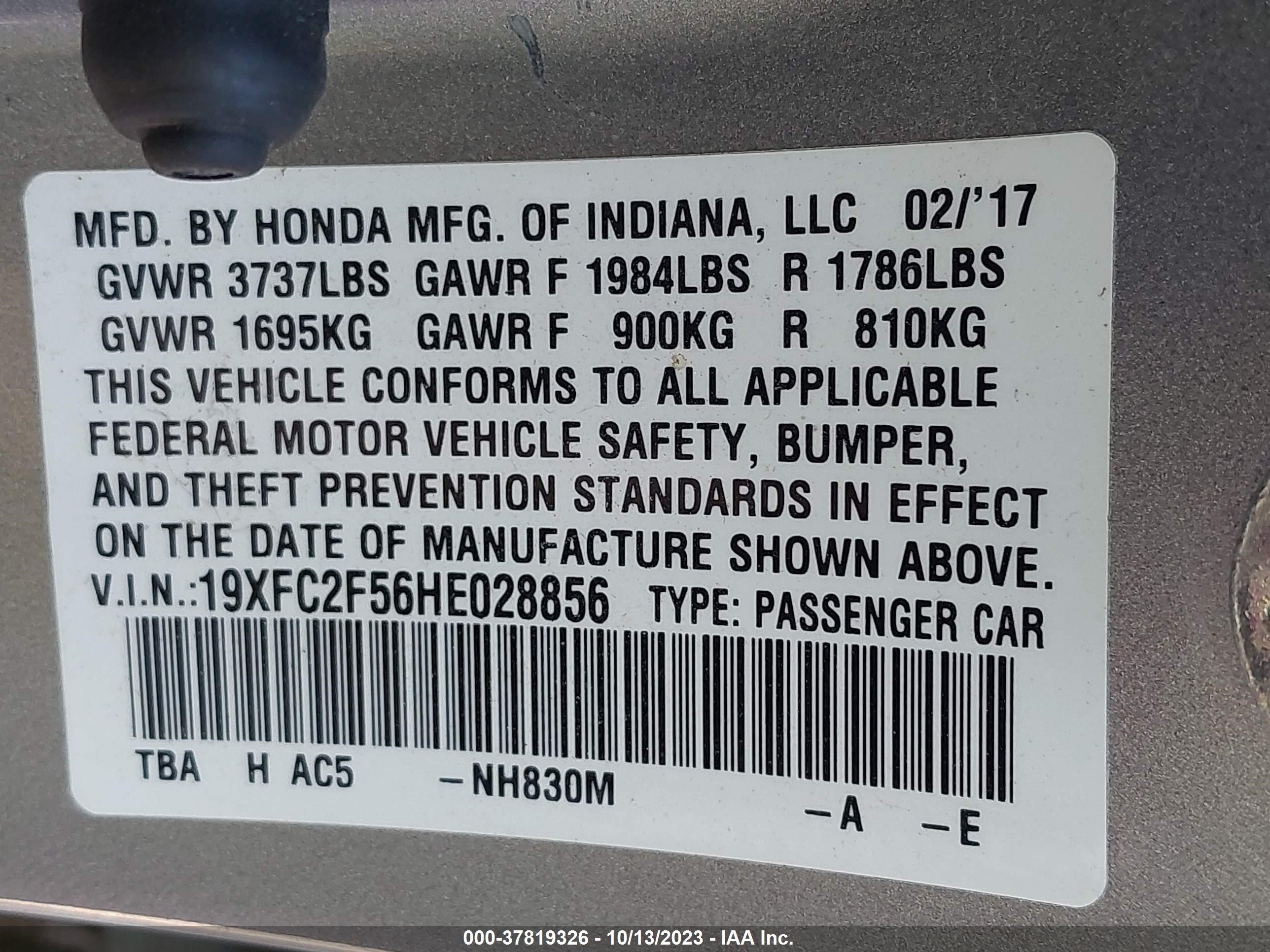 Photo 8 VIN: 19XFC2F56HE028856 - HONDA CIVIC 