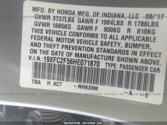 Photo 8 VIN: 19XFC2F56HE071870 - HONDA CIVIC SEDAN 