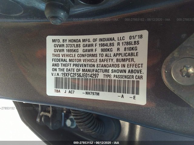 Photo 8 VIN: 19XFC2F56JE014297 - HONDA CIVIC SEDAN 