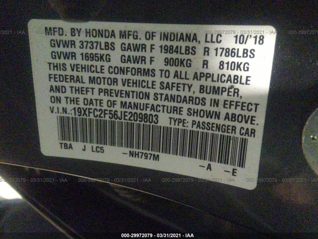 Photo 8 VIN: 19XFC2F56JE209803 - HONDA CIVIC SEDAN 